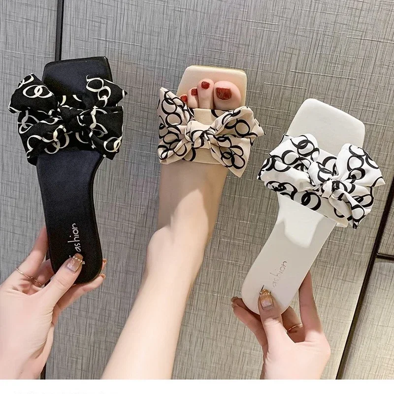 Slippers 2022 Summer Fashion Sandals Shoe Women Bow Summer Sandals Slipper Indoor Outdoor Flip-flops Beach Shoes Female Slippers