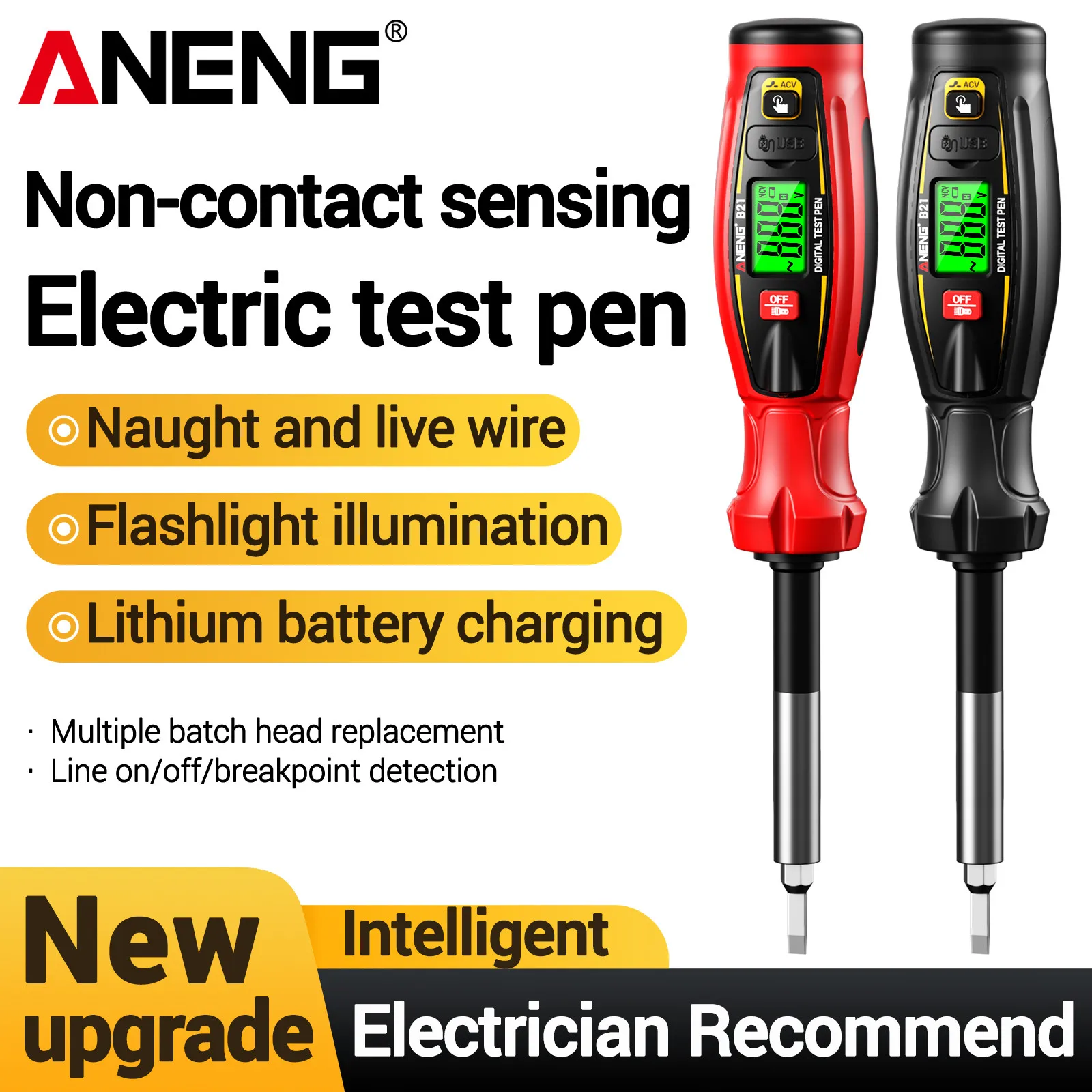 

ANENG B21 digital measuring pen dual-mode contact/non-contact with LED flashlight automatic shutdown household circuit detection