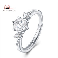 JIUZUAN 1 Carat Moissanite Ring 3 Stone Style 925 Sterling Silver 18K Gold Plated Jewelry Gift with GRA Certificate