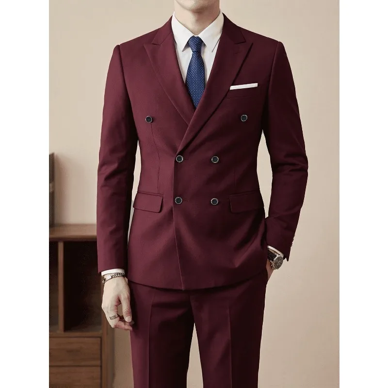 

Мужской костюм-двойка Slim Fit: двубортный пиджак и брюки для бизнеса, свадьбы, выпускного вечера