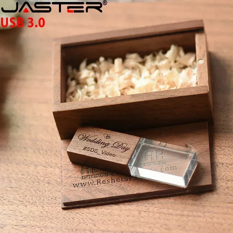 

Crystal Wooden USB 3.0 Flash Drive 128GB Wedding Gift Free Custom Logo Products Pendrive 64GB High Speed USB Stick 32GB16G 8G 4G
