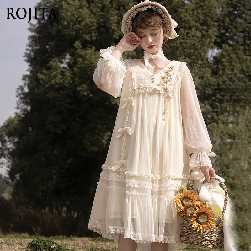 

Lolita Daily Op Long Sleeve Dress 2026 Spring Summer Generation Color V-neck Sunflower Embroidered Lolita Dress for Women
