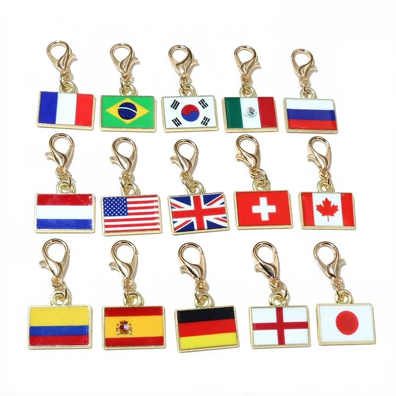 10pcs with Lobster Clasp Enamel National Flags of Countries Charms Pendant  DIY Jewelry Making Accessories for Keychain Bracelet