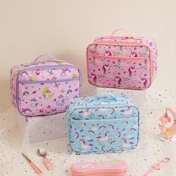 Simpatico cartone animato portatile borsa da pranzo isolata bambini rosa arcobaleno unicorno scuola Bento Bag Box cibo piccola borsa termica