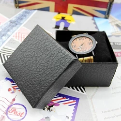 Caja de reloj de cuero de imitación, estuche de pulsera de reloj con patrón de lichi, accesorios de joyería, organizador de almacenamiento negro, embalaje de envoltura de regalo