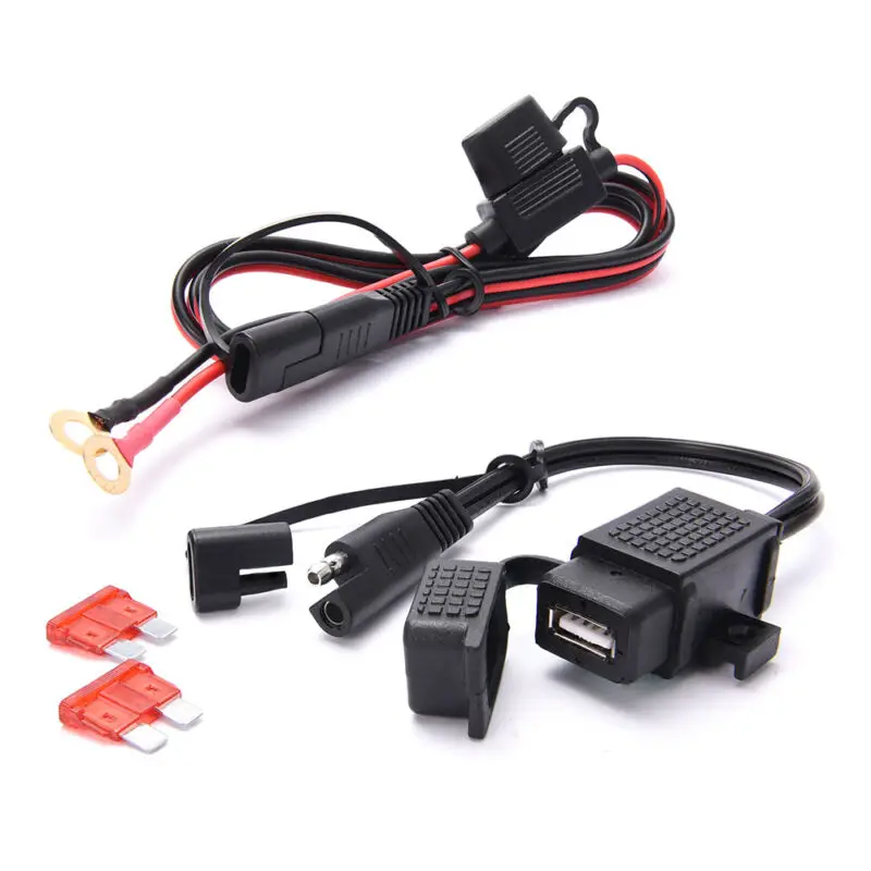 12V Waterproof Motorcycle SAE to USB Charger Adapter Inline Fuse Cable For Phone GPS USB Charger 2.1A Fast Charging Motorbike