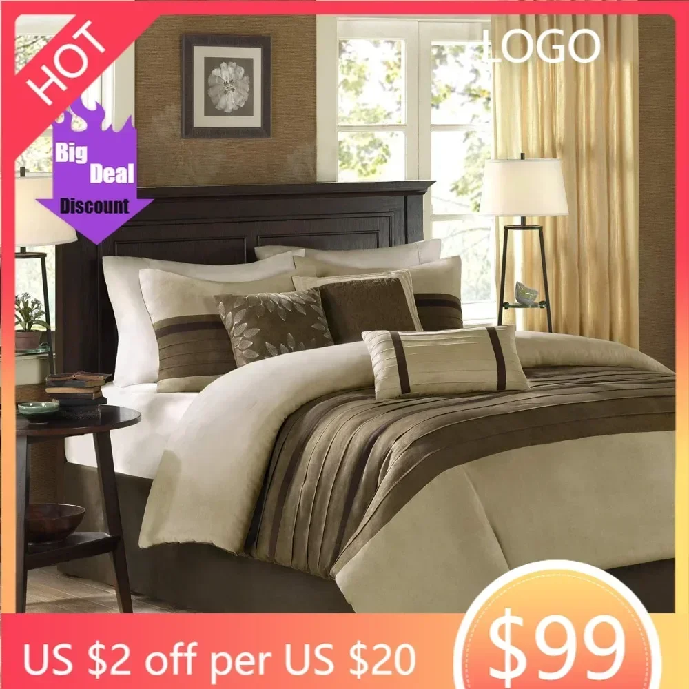 

Бестселлер: Роскошный комплект постельного белья из искусственной замши с полосатыми вставками - всесезонное постельное белье с наполнителем, имитирующим пух, включает в себя подходящие наволочки.