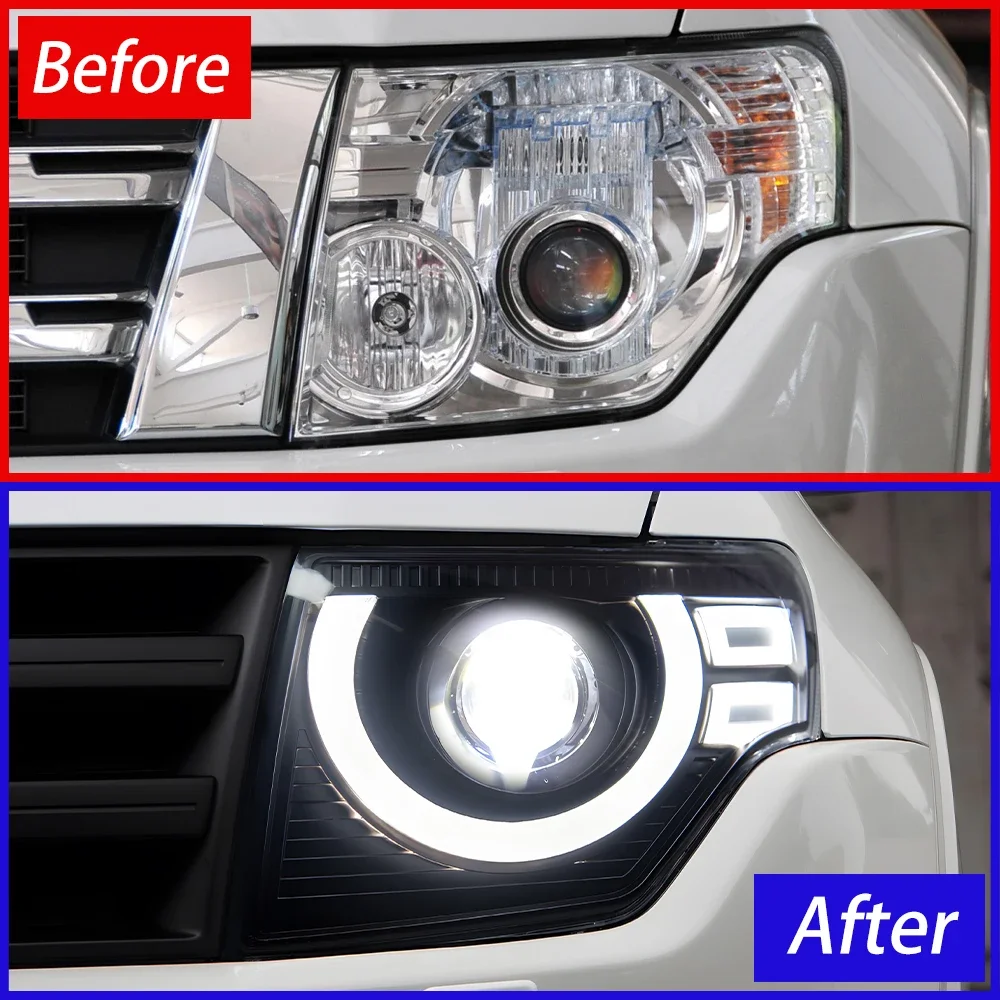 For Mitsubishi Pajero V97 2005-2012 LED Auto Headlights Assembly Upgrade Defender Style Dynamic Projector Lens Car Accessories