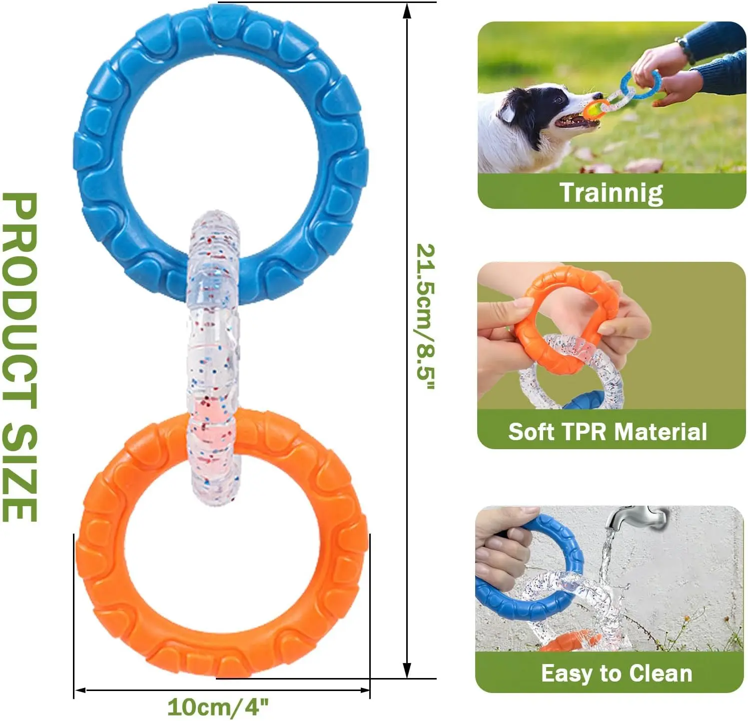 TPR 3-Ring Tug Dog Toy Durable Water Resistant Dog Chew Toy for Pets Training Teething bite-resistant teeth grinding