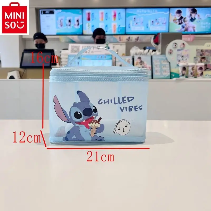 MINISO Disney kolorowa przezroczysta siateczkowa kosmetyczka dla kobiet kreskówka lepki miś truskawkowy podróżna lekka torba do przechowywania