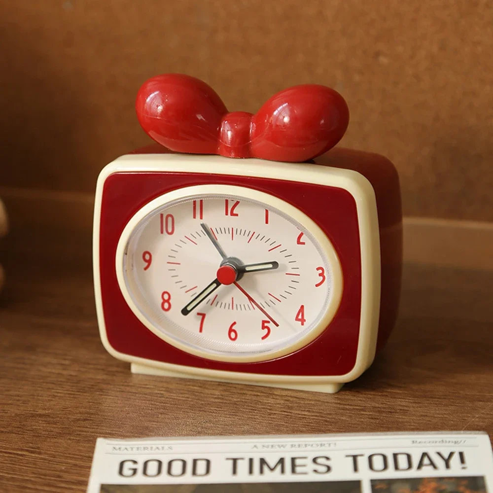 Mini Cute Alarm Clock Home Gifts Indoor Decoration Gifts Desktop Time Silent Bow Vintage Alarm Clock