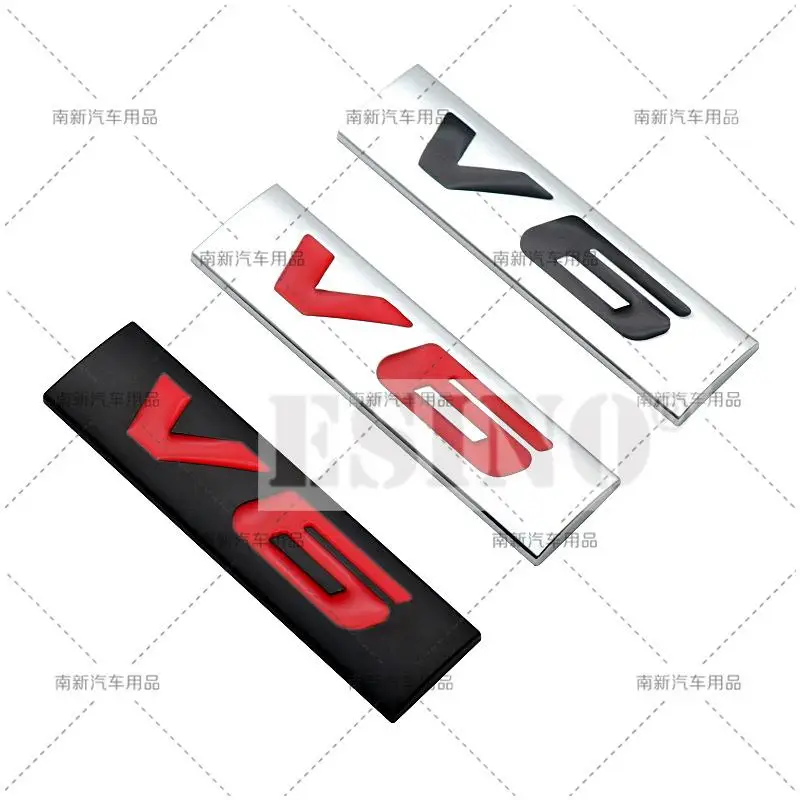 New 3D Metal Chrome Zinc Alloy Emblem Universal V6 Logo Car Badge Body Trunk Fender Adhensive Emblem Auto Accessory