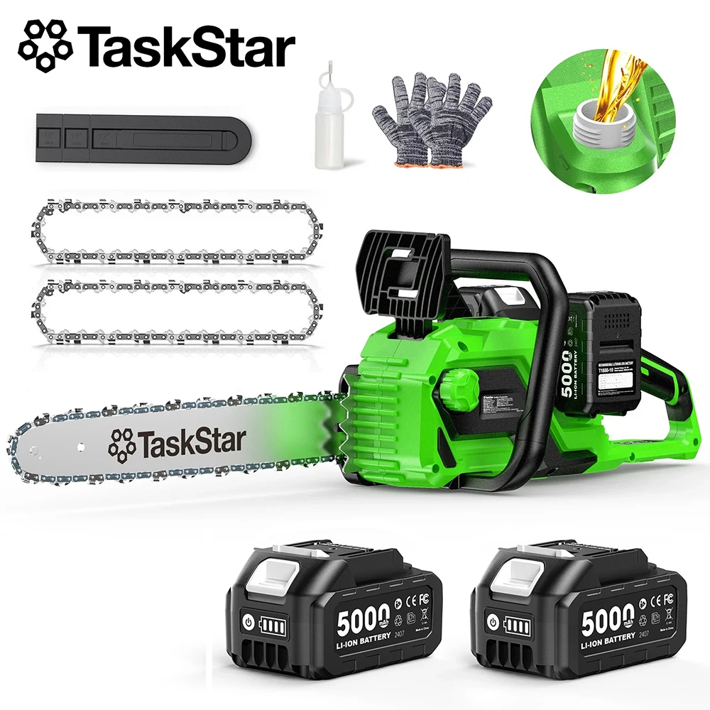 

TaskStar 40V 16" Cordless Chainsaw With Auto-Oiler&Tool-Less Chain Tension 2x5.0Ah Batteries Powered Electric Saws For Logging