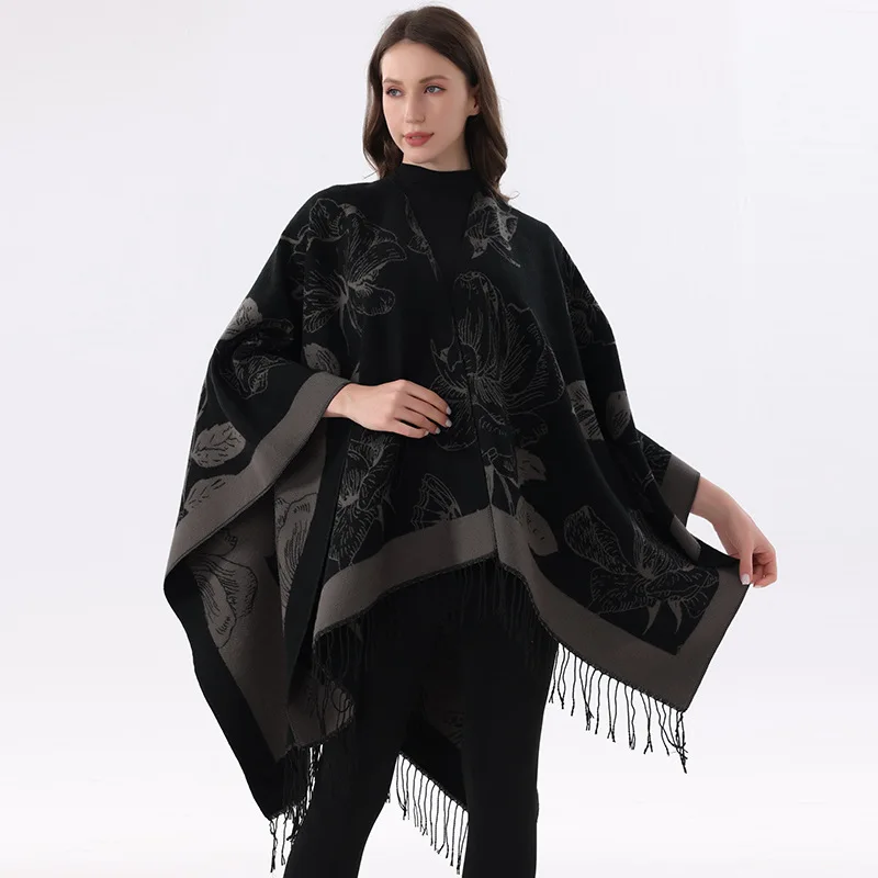 New butterfly sunflower shawl with a slit, perfect for travel photoshoots, creating a sophisticated and stylish look