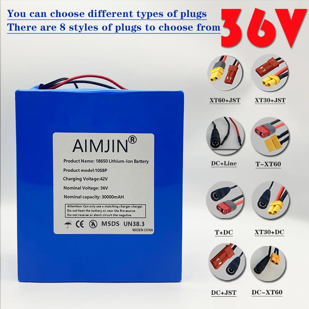 36V 30000mAh 18650 Class A lithium 10S8P battery pack, 1500W high power built-in BMS，for various energy storage backup