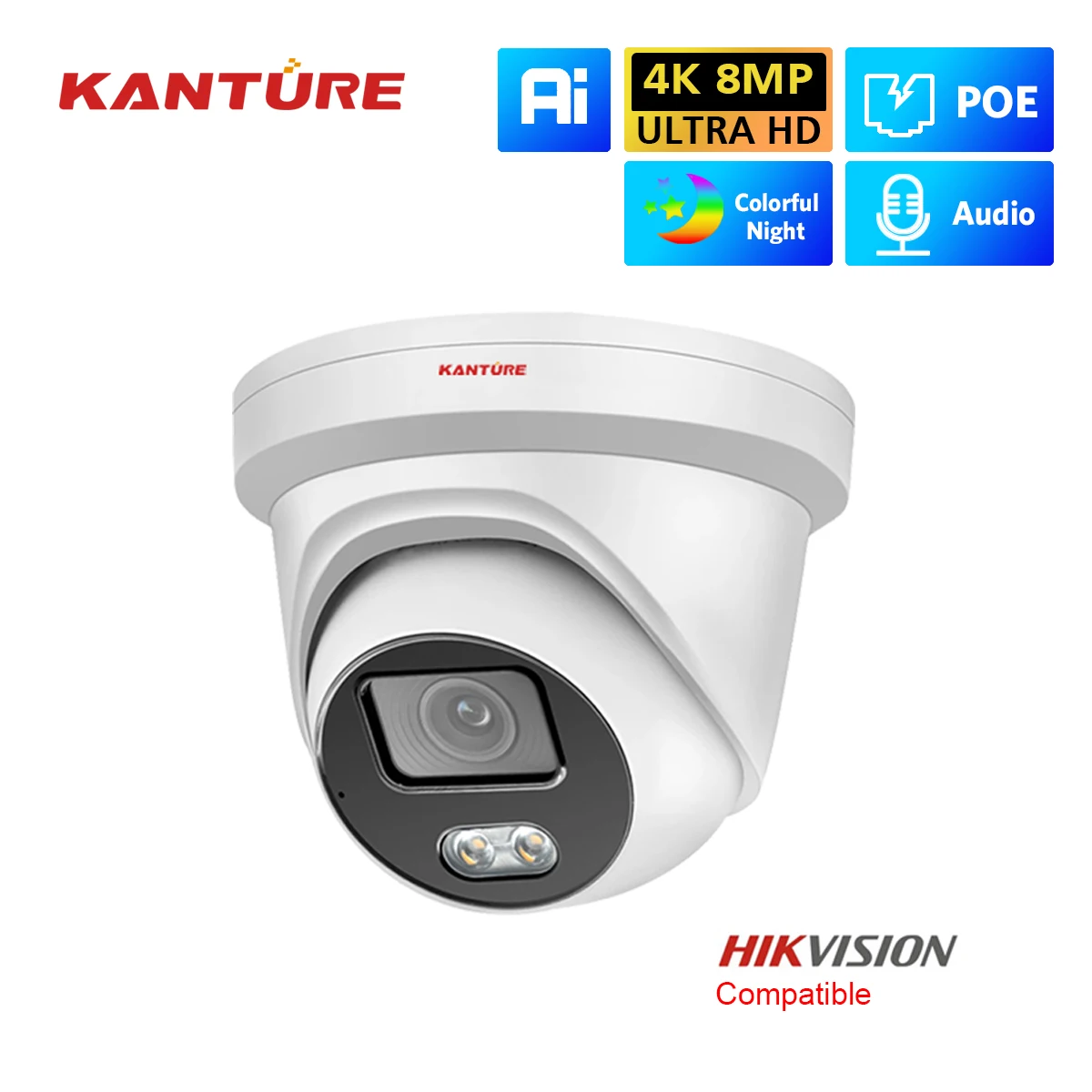 KANTURE H.265 4K POE CCTV Security Camera 8MP Ultra HD Weaterproof Video Surveillance Kit Color Night Vision Camera P2P View
