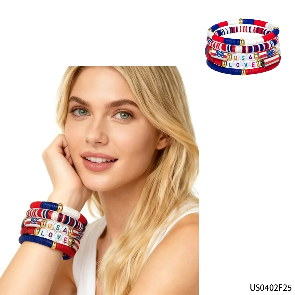 PESENAR Independence Day letter multi-layered bracelet, personalized layered holiday atmosphere handmade accessories.