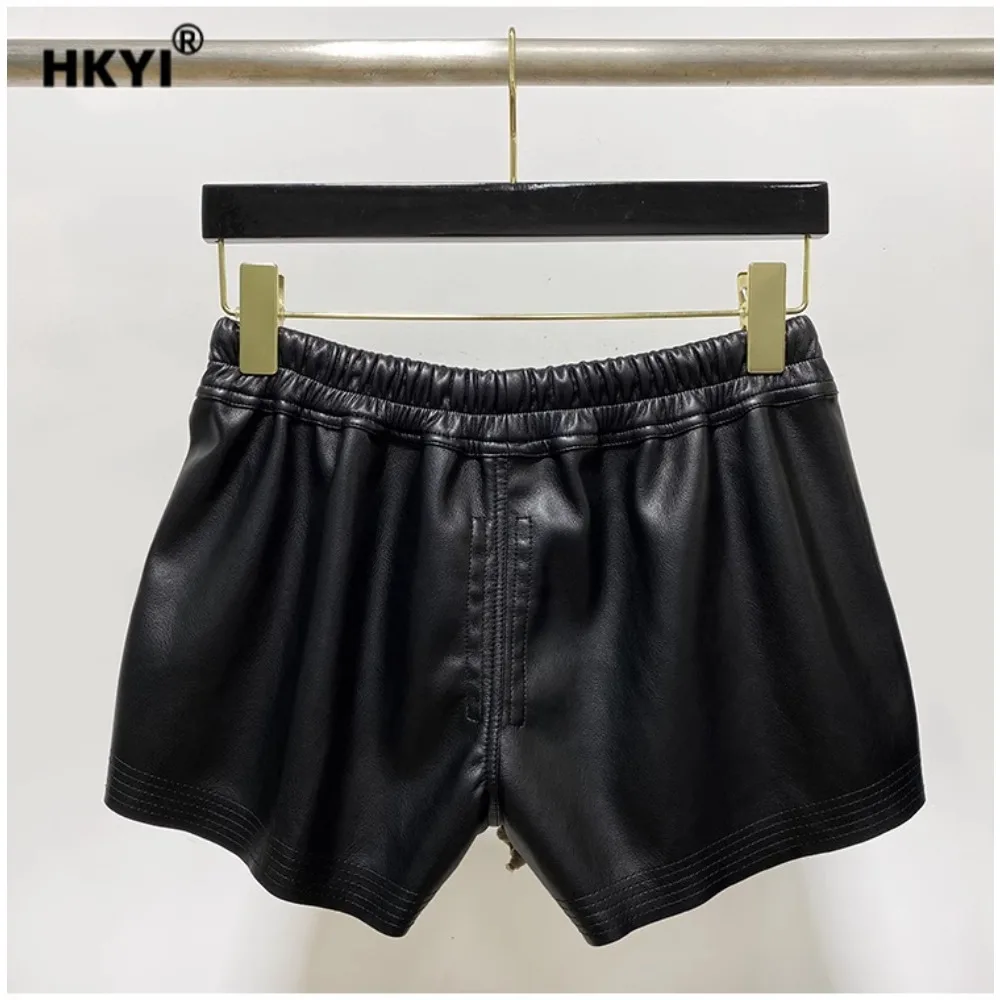 HKYI レディース ハイウエスト PU レザー 4 コーナー漏れポケット ショーツ ショート 4 コーナー ショート レザー パンツ ショーツ