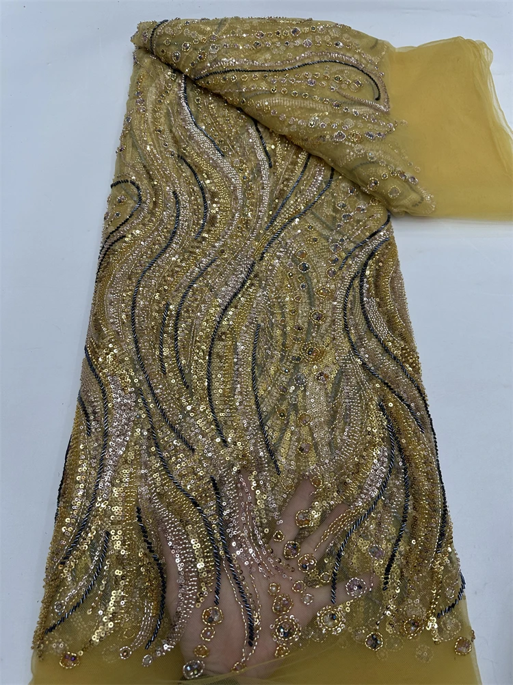 Tissu africain en dentelle et maille, tissu nigérian en dentelle de perles, robes françaises nigérianes de haute qualité pour femmes, couture de fête de mariage, 2025