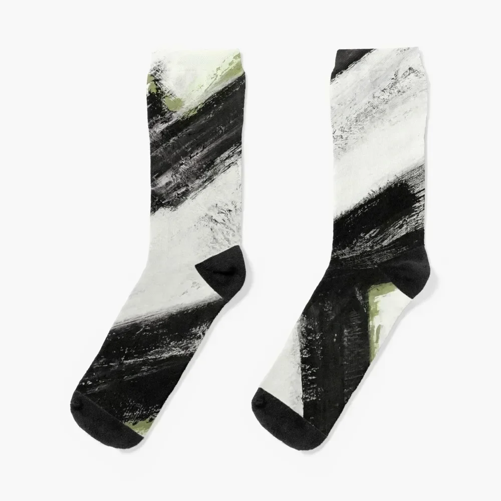 Abstract lines of space and time black, white and green Socks snow Men's Mens Socks Women's