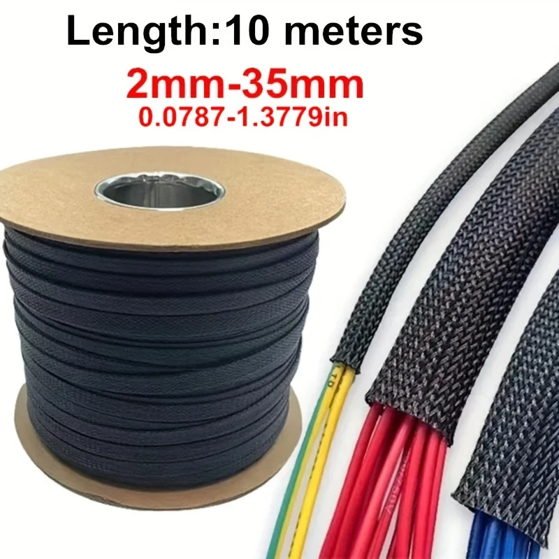 10 Meters Length Black Insulated Braid Sleeving 2-35mm Tight PET Wire Cable Protection Expandable Cable Sleeve Wire Gland