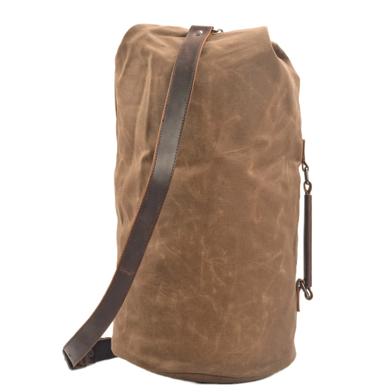 Waterproof waxed Canvas Backpack large capacity bucket bag cylinder bag mountaineering backpack military bag