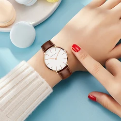 Reloj de pulsera de cuarzo japonés para mujer, cronógrafo creativo con movimiento de cuarzo, correa de cuero informal Simple, resistente al agua