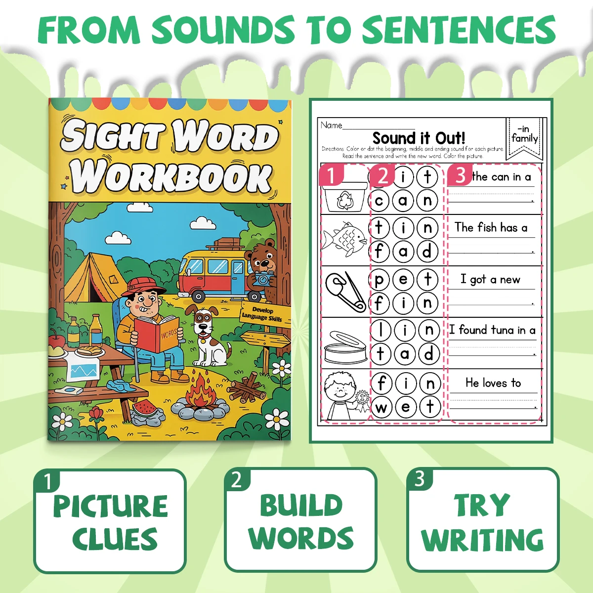 Kids English Word Coloring Book, Cute Cartoon Patterns, Preschool Early Learning Activity Book, Improve Toddler Hands-on Ability