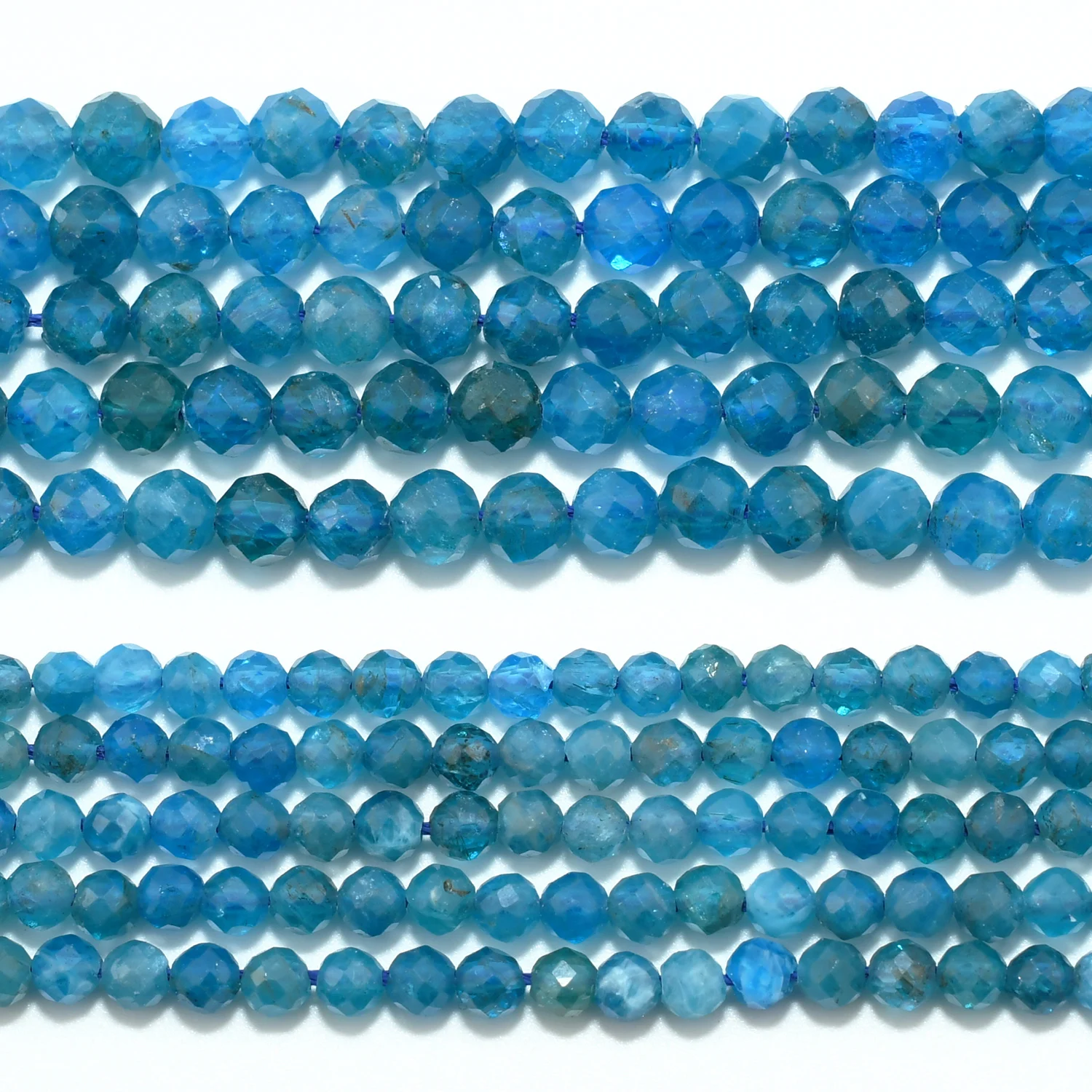 Natural Blue Apatite Faceted Round Beads 3.2mm / 4.4mm