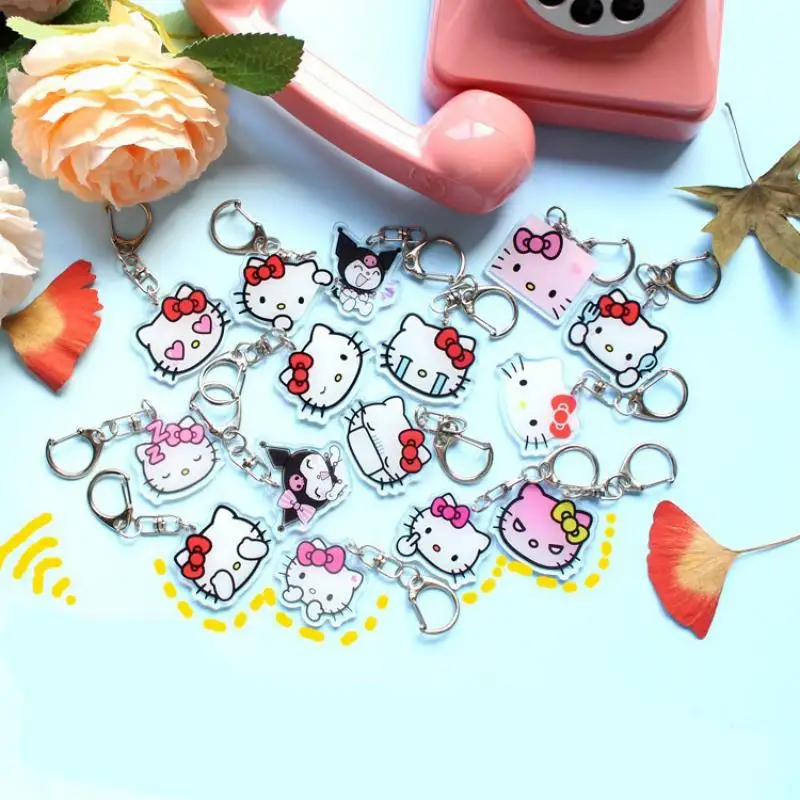 Hello Kitty Acrylic Keychain Kuromi Anime Figures Key Chain Pendant  Accessories Kawaii Girls Bag Keyring Accessoried Gifts