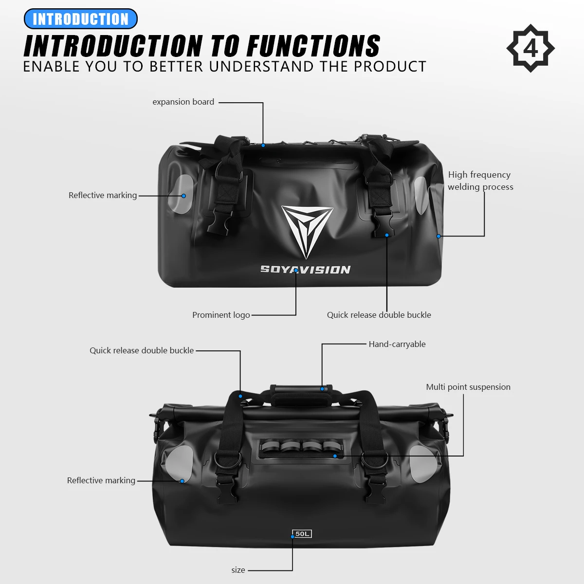 20L/50L/100L Motorcycle Saddle Bag Dry Duffel Bag Waterproof Motor Tail Seat Storage Backpack Luggage With MOLLE Expansion Panel