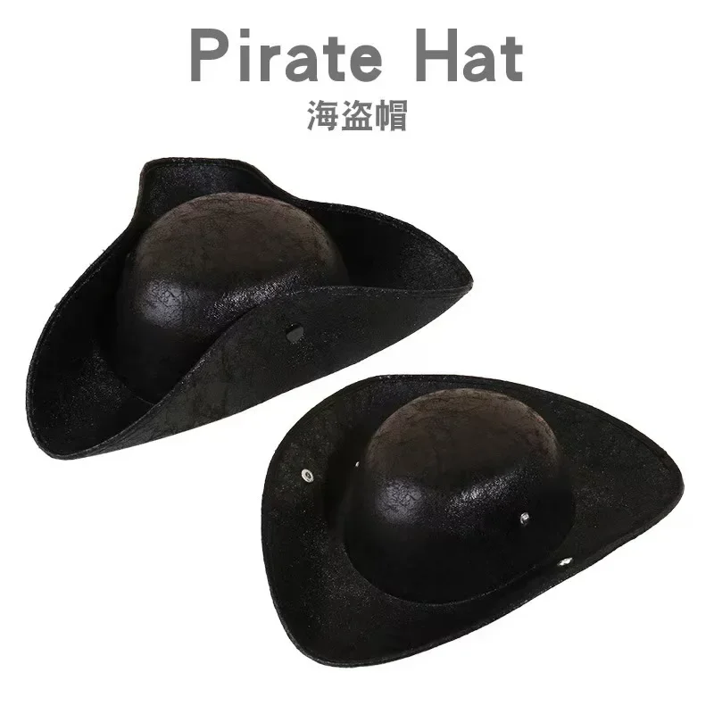 2025 New Brown Distressed Pirate Tricorn Hat, Faux Leather Masquerade Party Costume Hat for Men and Women, Halloween Accessory