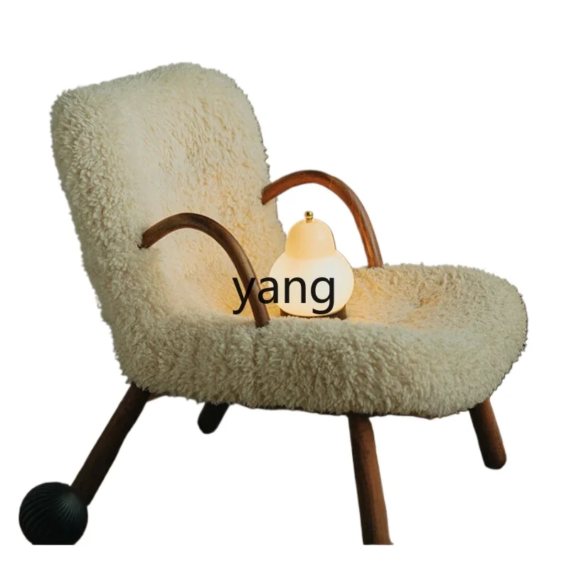 

Yhl Small Apartment Internet Celebrity Lamb Wool Sofa Leisure Chair Lazy Sofa Wood Recliner