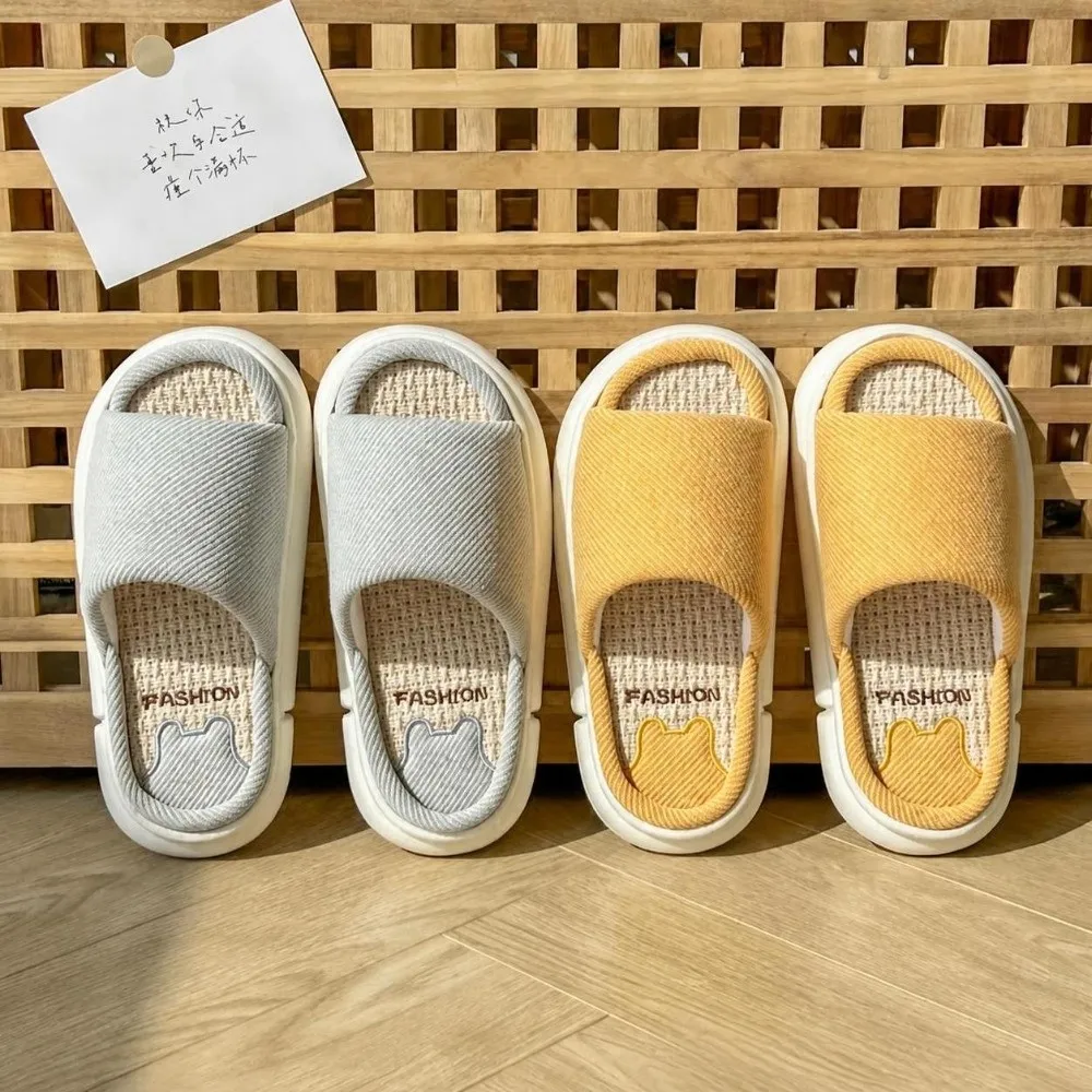 Breathable Women's Linen Slippers Sweat-wicking Comfortable Home Slippers Wear-resistant Anti-slip Soles Platform Slippers