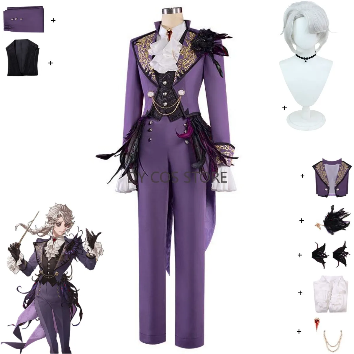 

Anime Game Identity Ⅴ Frederick Kreiburg Composer Cosplay Costume Concert Purple Tuxedo Coat Uniform Wig Man Woman Carnival Suit