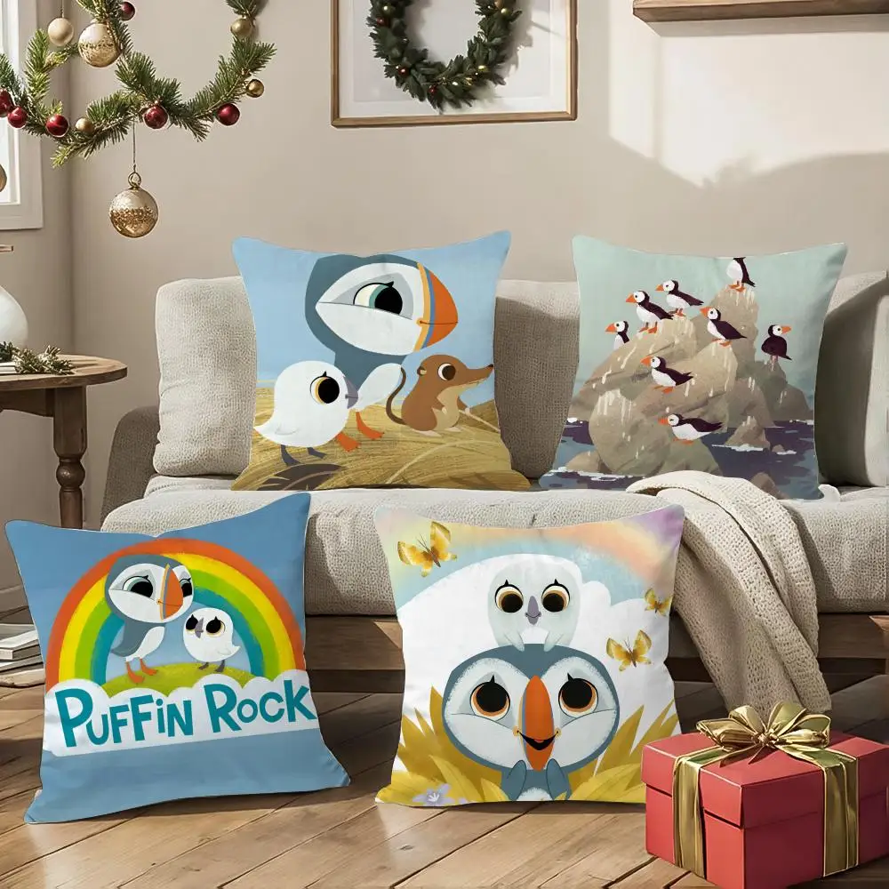 Kwaii Puffin Rock P-Preschool Cushion Cover Ultra Soft Skin Friendly Fabric Cloud Like Comfort & Concealed Zipper