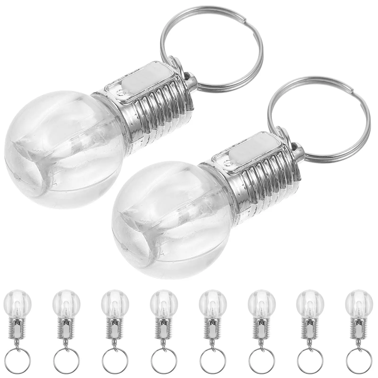 

10 Pcs Bulb Keychain Small Flashlight Colorful Mini Keyring Durable Acrylic Stainless Steel Bright Light Great Gift