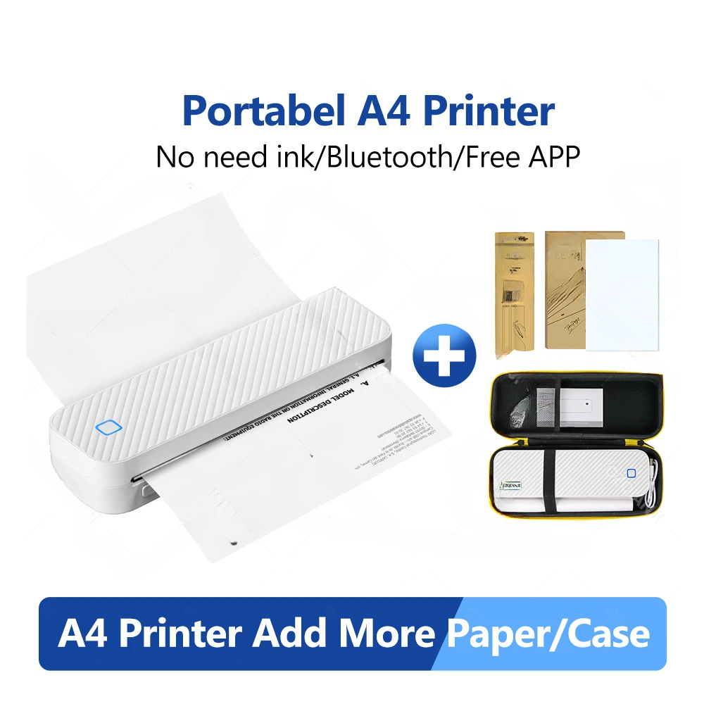 Portable A4 Thermal Printer Bluetooth Document Printing Machine Paper Roll For Office Work Home School