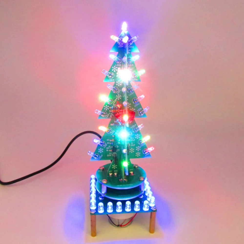 Colorful Rotating Music Three-Dimensional 3D Christmas Tree LED DIY Kit 7 Color LED Flash Circuit Kit With Breathing Light Parts