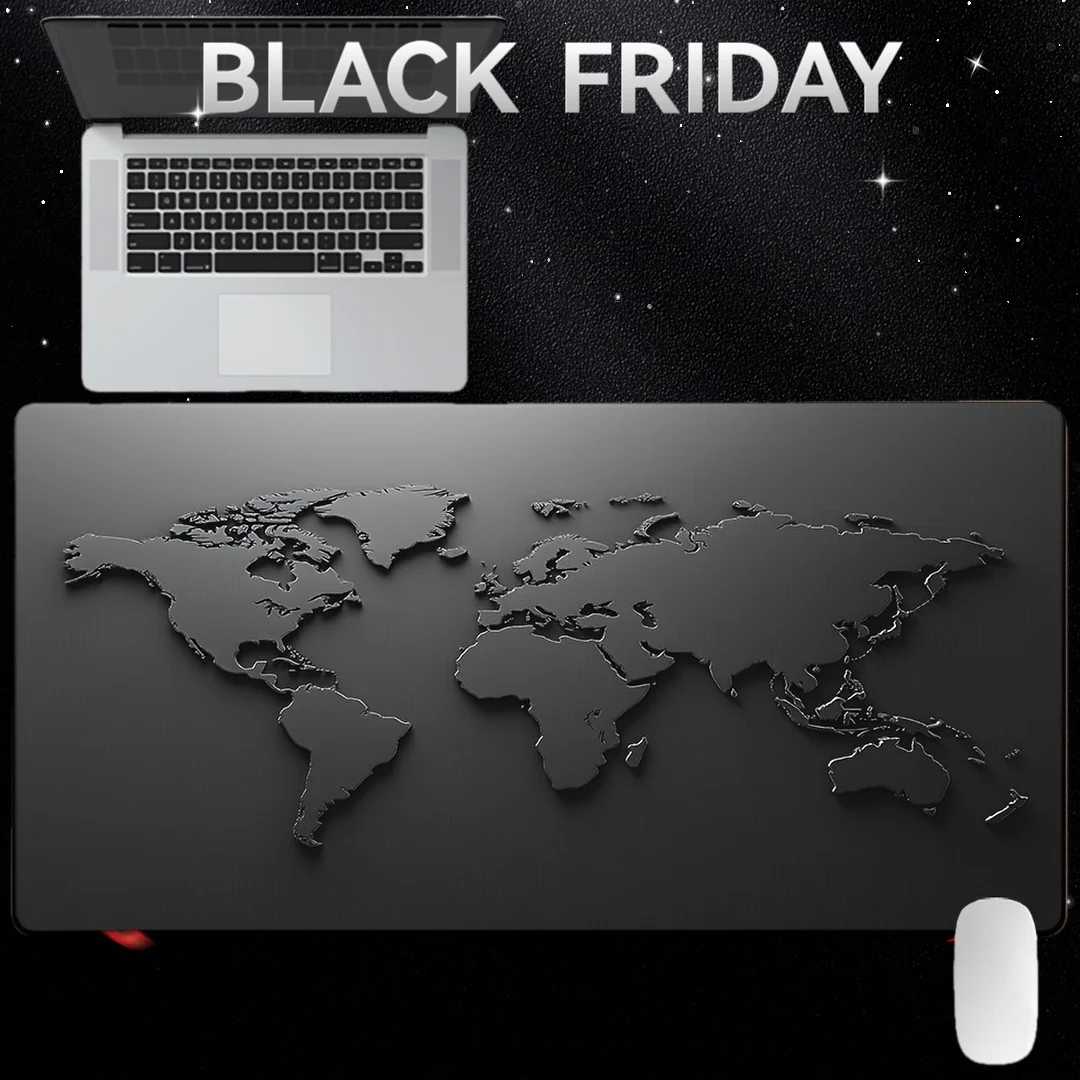 XXL World Map Mouse Pad, Large Desk Mat Non-Slip Rubber Base Stitched Edges, Multi-Functional for Gaming Office Home Decor Use