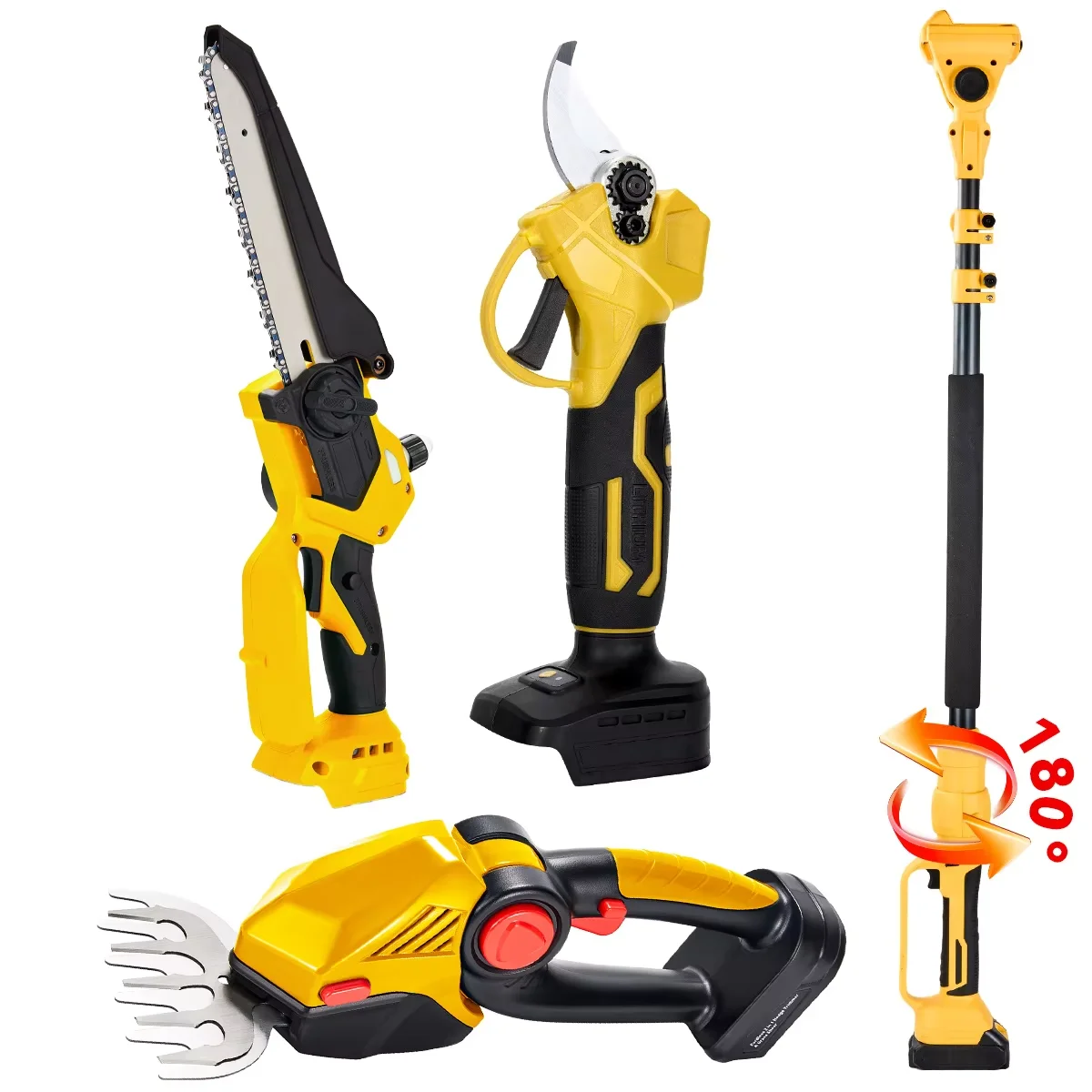 

High-Place Outdoor Hedge Trimmer 8 Inch SK5 Chainsaw 2.1m Battery Extension Pole Yellow Pruning Shears Silicone Handle Metal