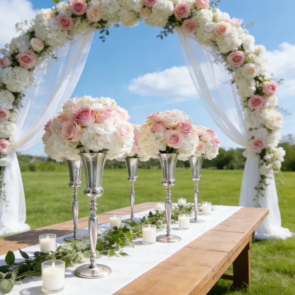 

10pcs) f45Metal Tall Trumpet Floor Flower Vase Wedding Decoration Table Centerpieces White/Gold/Silver Metal Flower Arrangement