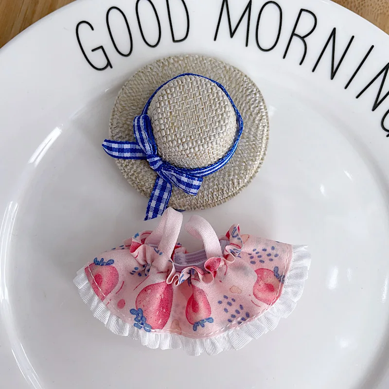 

Clothes For 10cm Mini LABUBU New 4.0 Gen Pastoral-Style Doll Outfits Sweet Princess Dress With Strawberry Purple Flower Prints