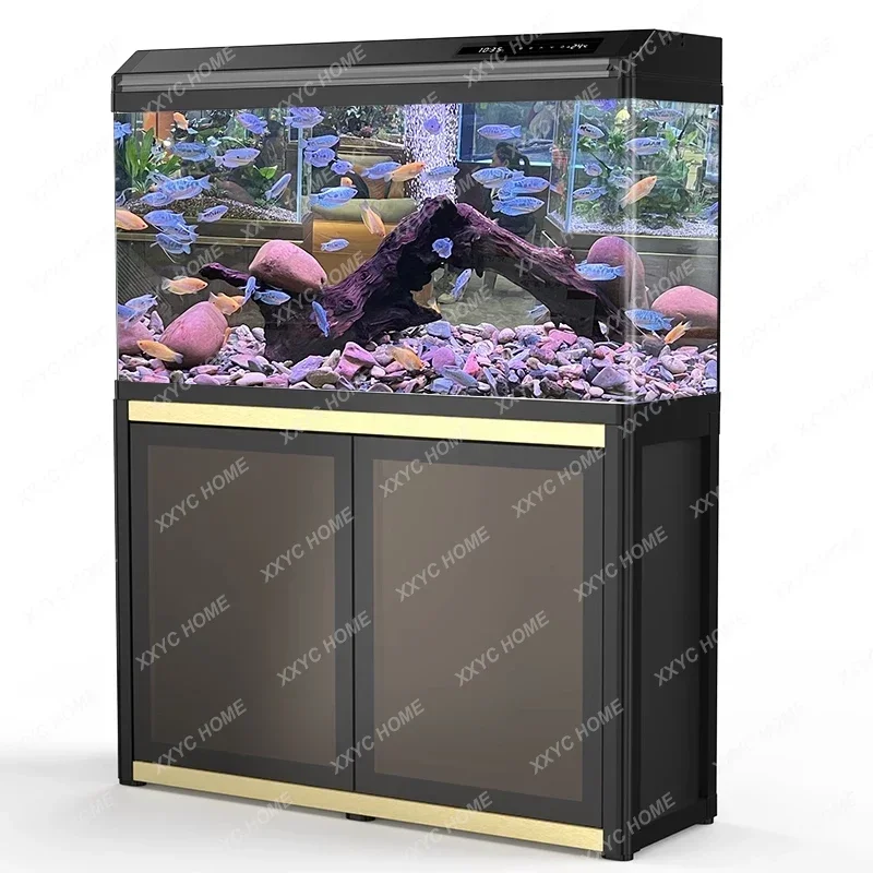 

Fish Tank Living Room Home Floor Glass with Cabinet Aquarium Ecological Change Water Medium Fish Globe