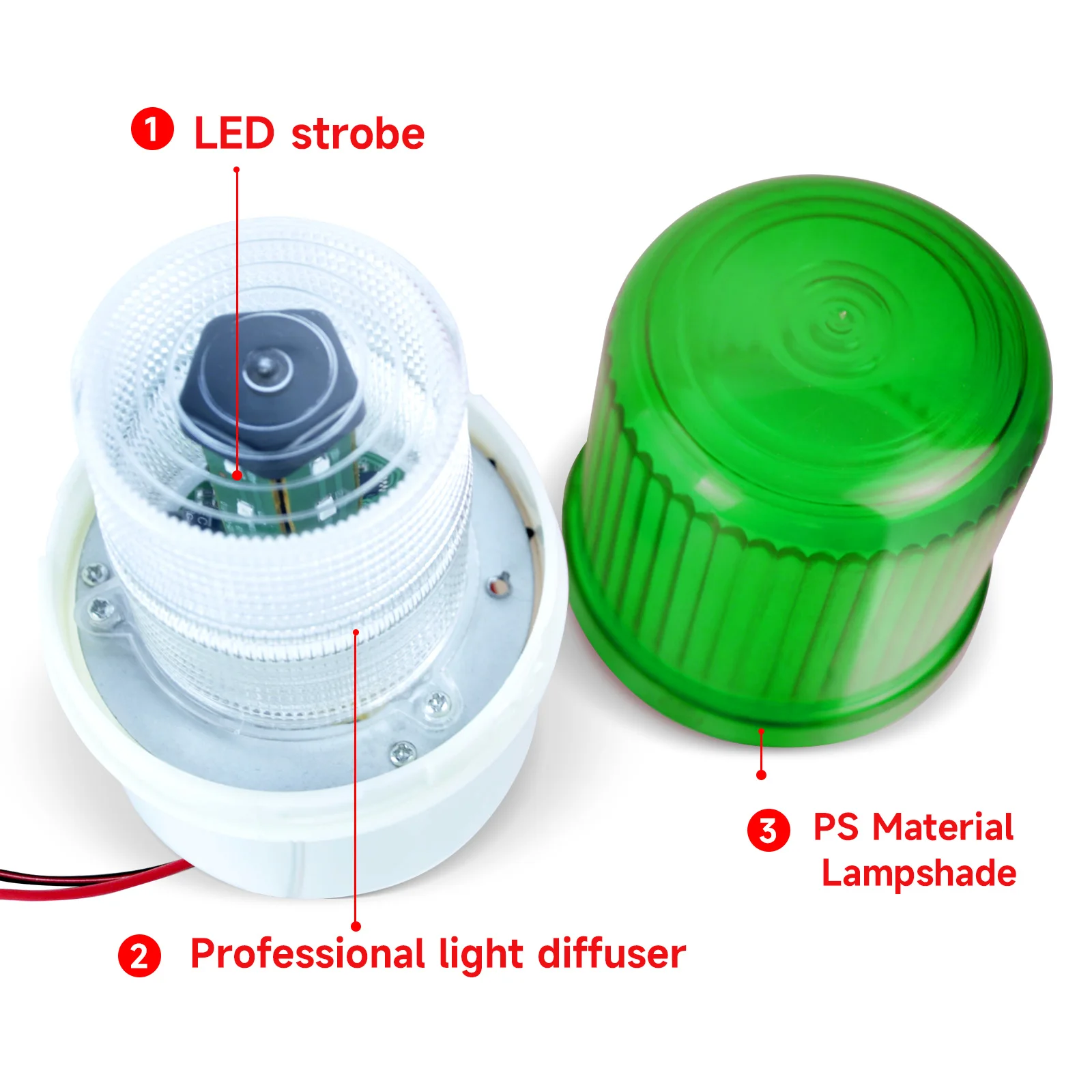 Green Led Strobe Beacon Light Emergency Flashing warning Lamp with Buzzer 90dB Siren Light 2Pcs