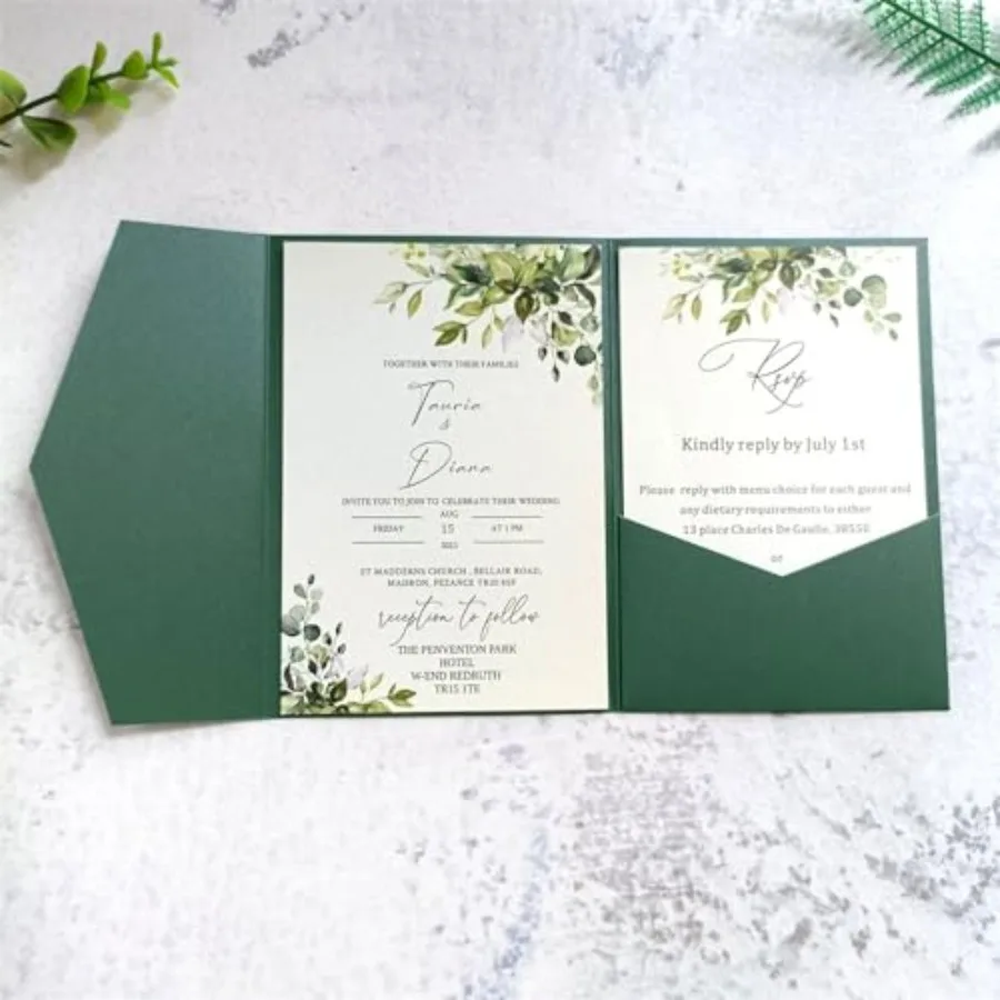 

Dark Green Invitation Card Pocket Envelope For Wedding Mermail Holiday Party 20 sets dark green