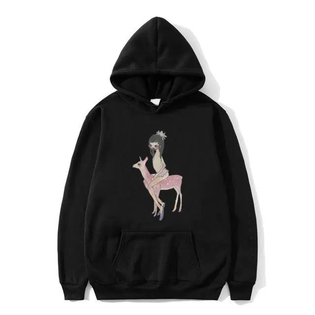 Yoshitomo Nara Aya Takano Grunge Girl Riding Pink Deer Art Baby Graphic Hoodie Funny Men Women's Cartoon Oversized Sweatshirt