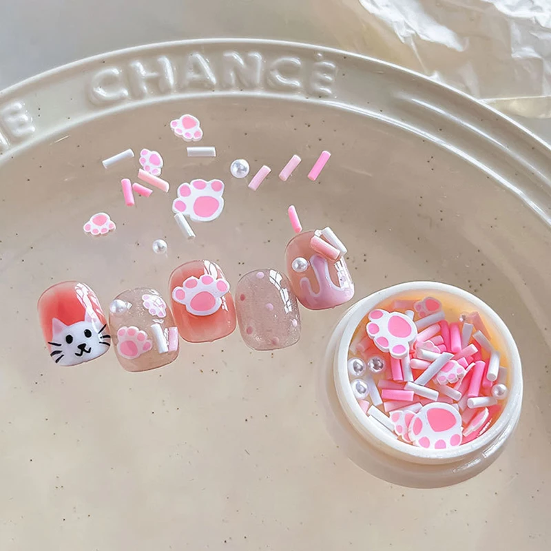 1 صندوق القط باو اللؤلؤ الراتنج مسمار سحر 3D لؤلؤة مسمار حجر الراين الديكور DIY الأظافر للنساء الفتيات