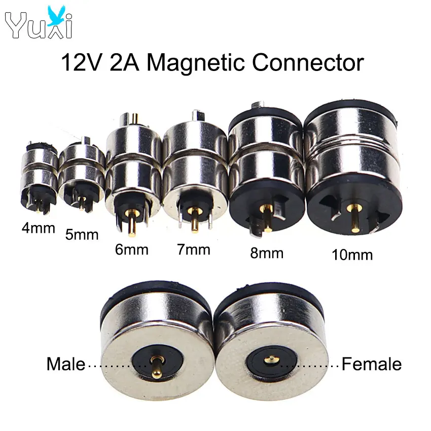 YuXi Runder Magnetischer Pogo-Pin-Steckverbinder 4/5/6/7/8/10mm 2-Pin Stecker-Buchse 12V 2A DC Stromversorgung Magnet-Ladebuchse