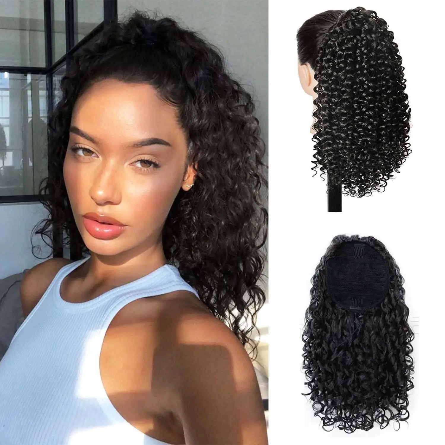 

10inch Short Synthetic Curly Ponytail Extension Drawstring Ponytail for Black Women Fluffy Fake Pony Tail Natural Hairpiece Wig